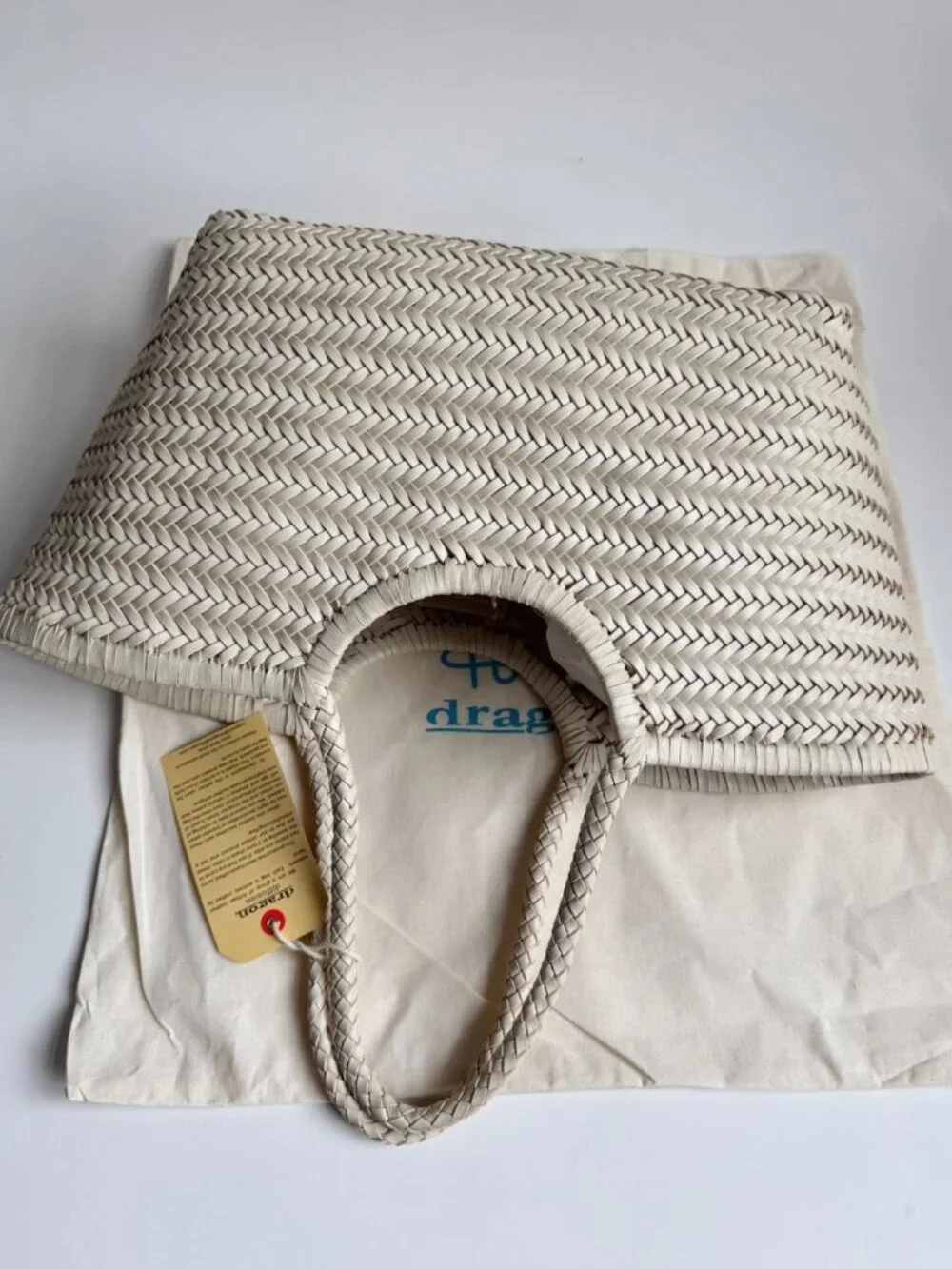 Dragon Diffusion Ivory Woven Leather Large Tote Bag NWT - Picture 3 of 8
